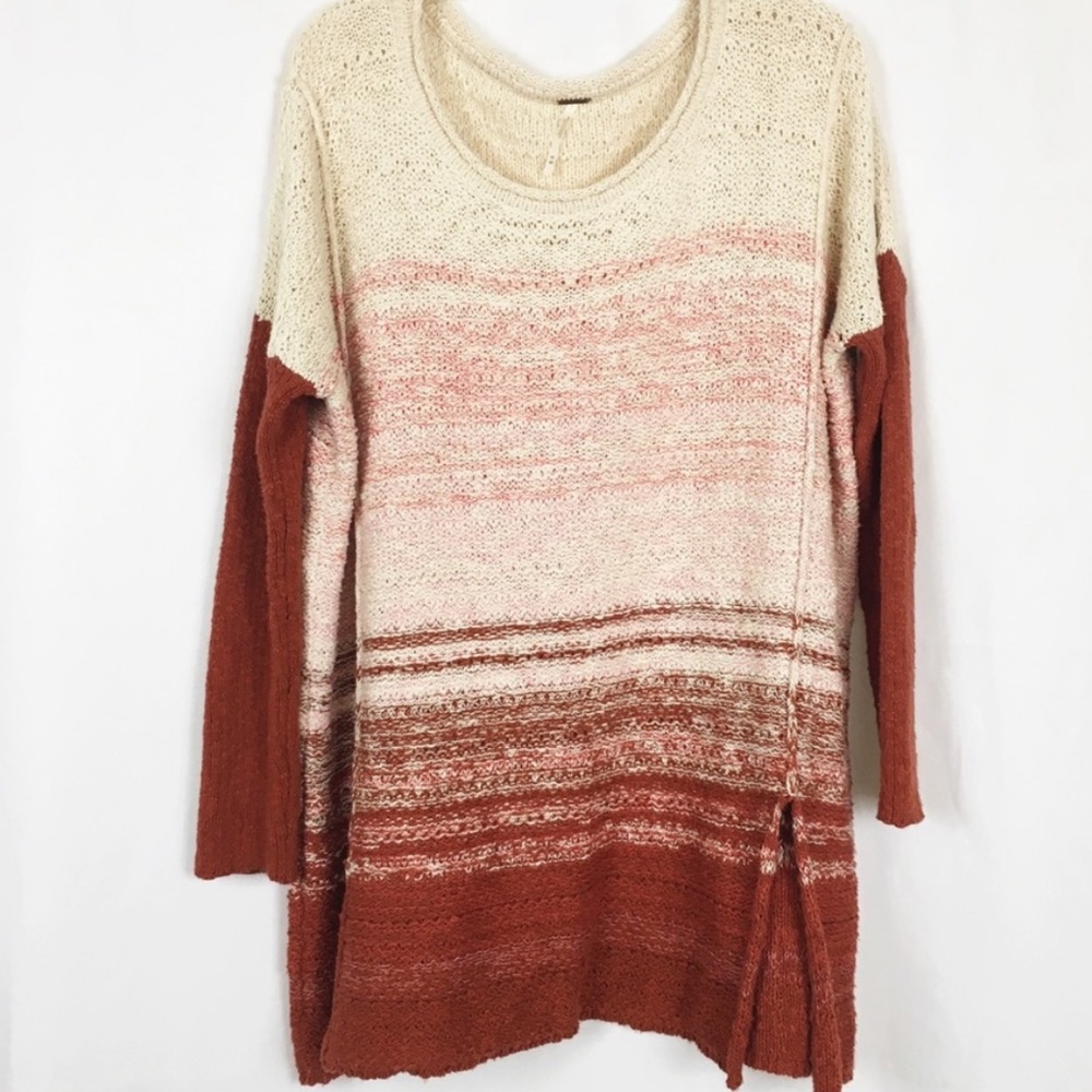 Free People 🧡 Cream Orange Scoop Neck Knit Sweater M/L